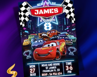 Lightning McQueen Birthday Invitation, Cars Birthday Invite, Editable Canva Template, Race Car Party Evite, Disney Cars Invite