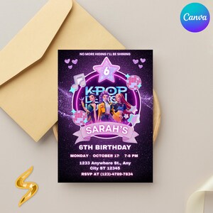 KPOP Dämonenjäger Einladung, K Pop Geburtstagseinladung, bearbeitbare KPOP Canva Vorlage, Huntrix Geburtstagsfeier einladen (Digitaler Download) Bild 5
