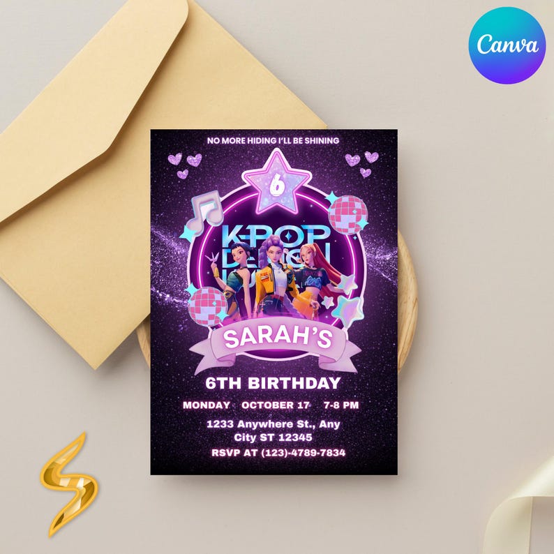 KPOP Dämonenjäger Einladung, K Pop Geburtstagseinladung, bearbeitbare KPOP Canva Vorlage, Huntrix Geburtstagsfeier einladen (Digitaler Download) Bild 5