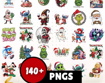 Weihnachten Cartoon PNG Bundle, Stitch, Grinch, Spidey (Digitaler Download)