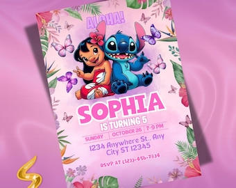 Lilo and Stitch Birthday Invitation | Editable Hawaiian Party Invite | Stitch Invitation for Girls & Boys | Editable Canva Template