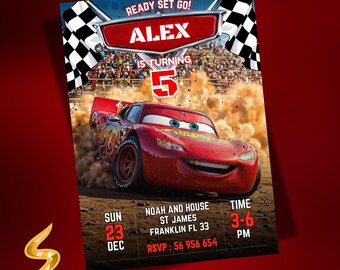 Cars Birthday Invitation, Race Car Birthday Invite, Lightning McQueen Invitation, Kids Birthday Party Invitation, Editable Canva Template