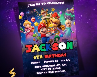 Super Mario Galaxy-Geburtstagseinladung, bearbeitbare Canva-Vorlage, Mario Bros Party (digitaler Download)