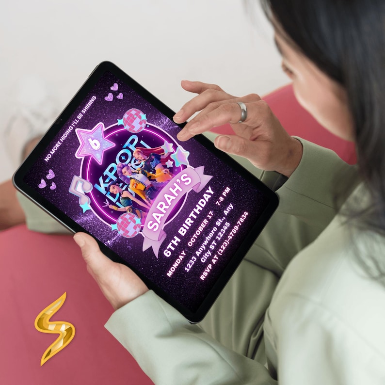 KPOP Dämonenjäger Einladung, K Pop Geburtstagseinladung, bearbeitbare KPOP Canva Vorlage, Huntrix Geburtstagsfeier einladen (Digitaler Download) Bild 2