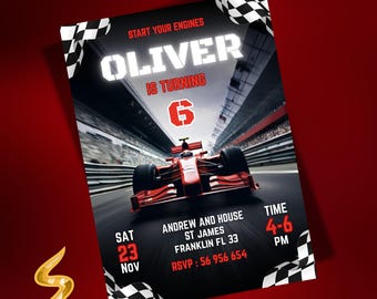 Formula One Birthday Invitation: Race Car Party, F1 Theme (Digital Download)