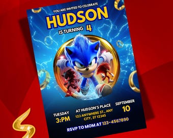 Sonic Birthday Invitation Template: Sonic the Hedgehog Party Invite, Editable With Canva (Digital Download)