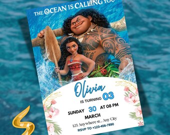 Editable Moana Birthday Invitation, Hawaiian Theme (Digital Download)