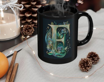Floral Monogram Letter Mug ,Personalized Initial Coffee Cup , Elegant Botanical Alphabet Mug , Add your personalization