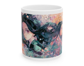 Taza con collage de personajes de Demon Slayer: diseño envolvente de anime