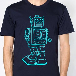 mens vintage robot t shirt- guys toy robot illustration tshirt- available in s, m, l, xl, xxl- Wordwide Shipping