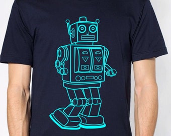 mens vintage robot t shirt- guys toy robot illustration tshirt- available in s, m, l, xl, xxl- Wordwide Shipping