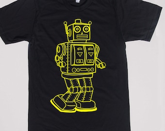 mens vintage robot t shirt- American Apparel black- available in S,M,L,XL,XXL- Wordwide Shipping