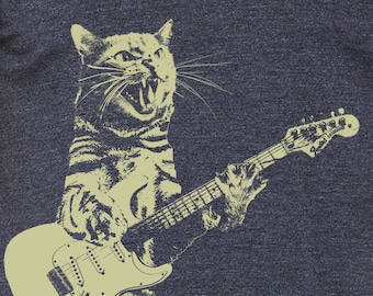 Katze spielt Gitarre Shirt | Männer Katze spielt Gitarre Tshirt | Musik Tee | Herren Grafik T-Shirts