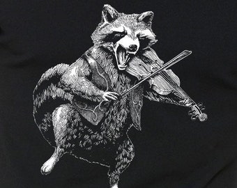 Raccoon Playing Fiddle Shirt | Trash Panda Violin Player Tshirt | Men's Music Tee|  Graphic T Shirts