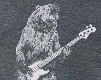 Bear playing bass guitar shirt | mens animal playing guitar tshirt | music tee | mens graphic t shirts