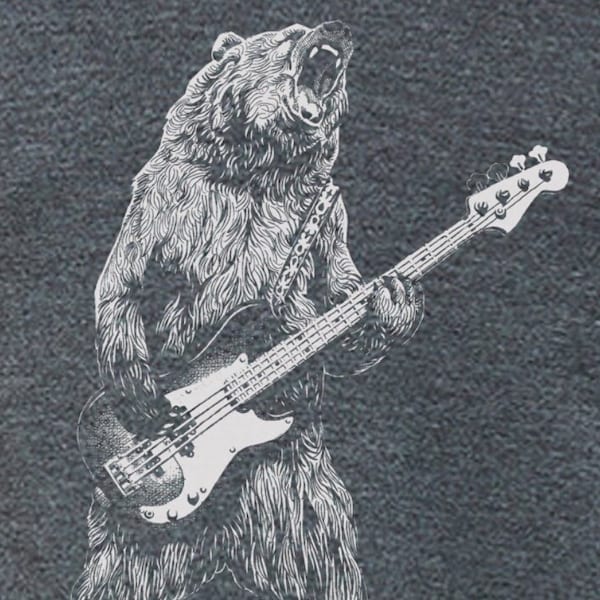 Orso che suona la camicia del basso / maglietta da uomo che suona la chitarra / maglietta musicale / magliette grafiche da uomo