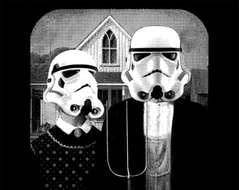 star wars American Gothic parody on mens t shirt- american apparel black, available in S,M, L ,XL, 2XL,  worldwide shipping