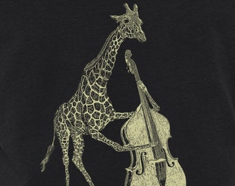 Giraffe Playing Bass T Shirt- Men's Music Animal Tee- Guys Graphic Screen Print Apparel