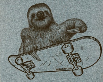 Sloth Riding A Skateboard Tshirt, Funny Sloth Shirt for Men, Guys Animal Print Tee, Spirit Animal Shirt