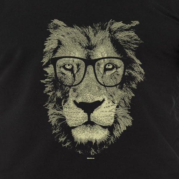 Lion Wearing Glasses T-shirt, Men's Cat Shirt, Animal Print Tees, Screen Print Tshirt