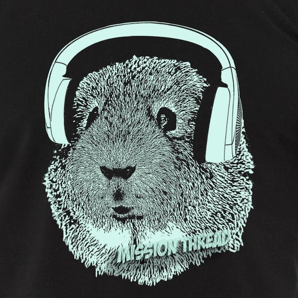 Guinea Pig Wearing Headphones Shirt, Men's Music Tshirt, Hipster Animal Tees, Screenprint Graphic Apparel