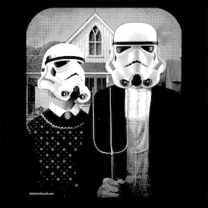 star wars American Gothic parody on mens t shirt american apparel black, available in S,M, L ,XL, 2XL, worldwide shipping image 1