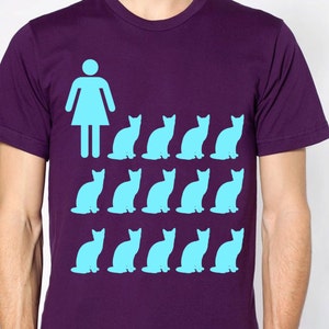 Unisex crazy cat lady shirt- American Apparel eggplant- available in S, M, L , XL XXL WorldWide Shipping