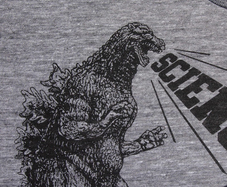 Womens Godzilla Science t shirt Bella Canvas athletic gray available in S, M, L , XL WorldWide Shipping image 3