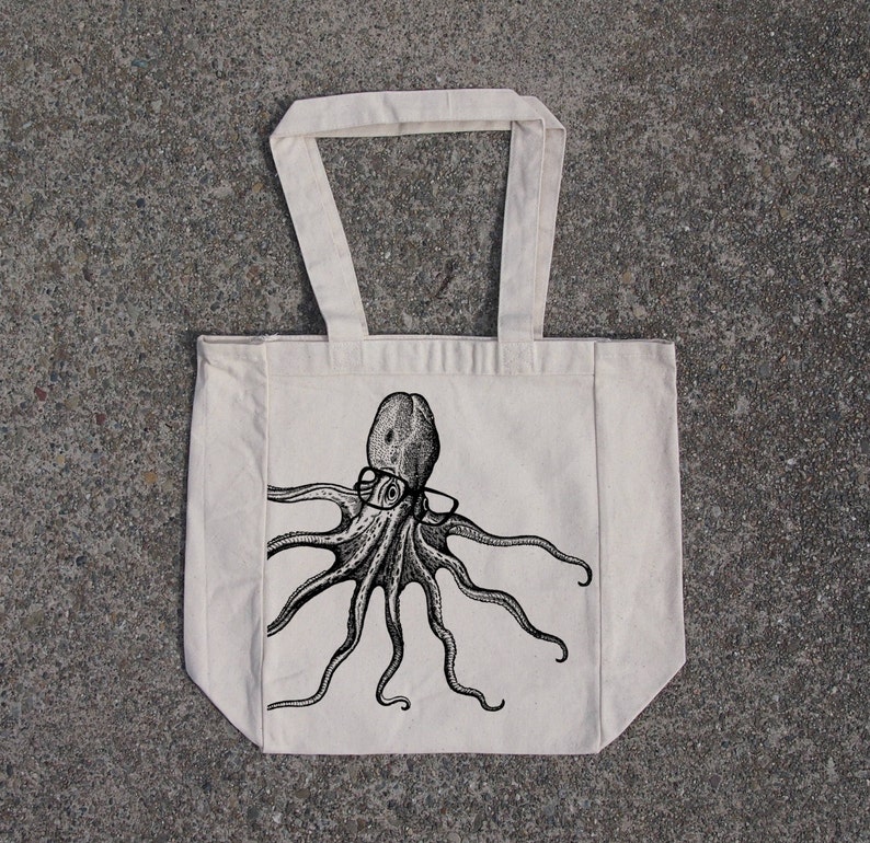 Octopus Wearing Glasses-Cotton Canvas Natural Tote Bag main image 1