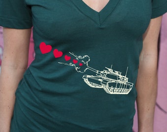 Womens Tank shooting hearts Deep V Neck t shirt, american apparel forest green, XXS -L  WorldWide Shipping