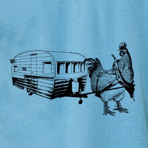 Chicken Pulling a Trailer Men&#39;s Tshirt- Guys Rooster Farm Life Tee- Farmer T Shirt Design