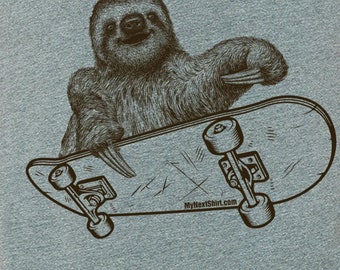 Skateboarding Sloth T-Shirt: Funny Animal Graphic Tee for Men