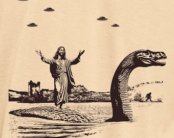 Jesus Loch Ness Monster T-Shirt: Funny Religious Dinosaur Graphic