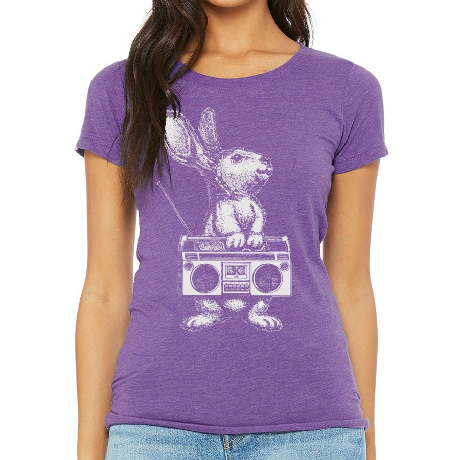 Bunny Boom Box Shirt Womens Rabbit Radio Tshirt Girls Music Tee Animal Print  Women\'s Graphic T Shirts - Etsy | T-Shirts