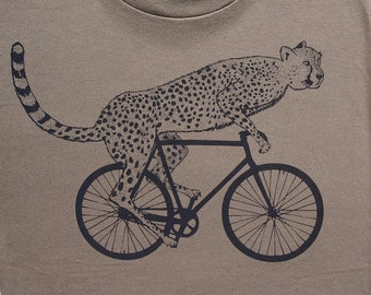 Mens cheetah on a bike t shirt -American Apparel army green - s, m, l, xl, xxl- Worldwide Shipping