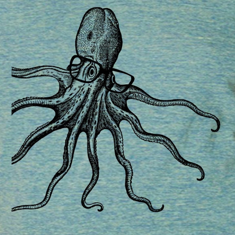 Womens Octopus wearing glasses on american apparel lemon track t shirt available in S, M, L , XL WorldWide Shipping image 1