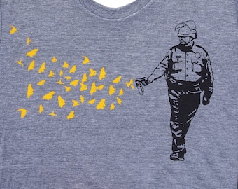 Womens Pepper Spray Cop t shirt -butterflies birds american apparel athletic gray, available in S,M, L ,XL- WorldWide shipping