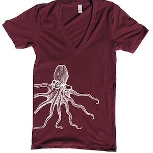 Octopus wearing glasses- Womens Deep V Neck, Bella Canvas truffle t shirt, XXS -L  WorldWide Shipping