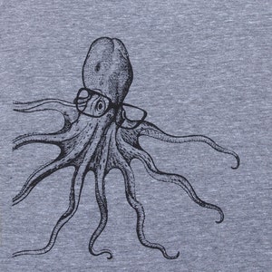 Womens Octopus wearing glasses tshirt american apparel heather gray available in S, M, L , XL WorldWide Shipping image 1