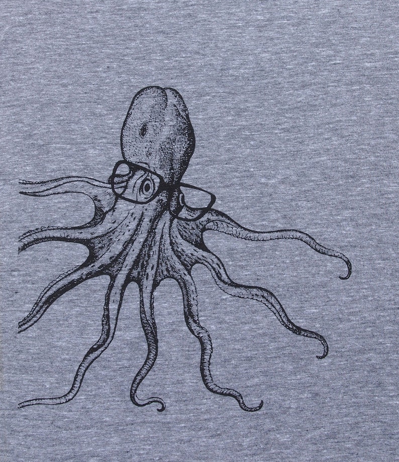 Womens Octopus wearing glasses tshirt american apparel heather gray available in S, M, L , XL WorldWide Shipping image 1