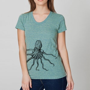 Womens Octopus wearing glasses on american apparel lemon track t shirt available in S, M, L , XL WorldWide Shipping image 2