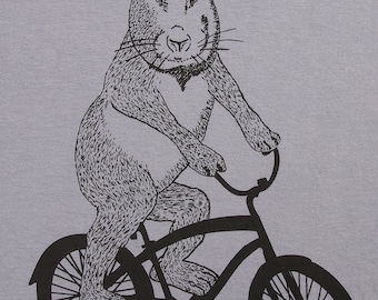 Jackalope on a bike t shirt- american apparel slate gray- sizes S, M, L and XL- WorldWide Shipping