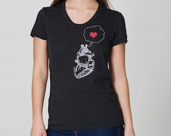 ★AMl PARlS★ 24SS Women's Tone-on-Tone Heart Logo Short Sle Womens Heart Thinking Heart T Shirt American Apparel Heather
