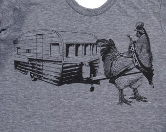 womens chicken with trailer- Bella athletic gray- available in S- XXL WorldWide Shipping