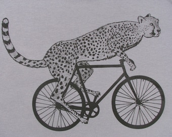 Mens cheetah on a bike t shirt -American Apparel slate gray - S, M, L, XL , 2XL, WorldWide Shipping