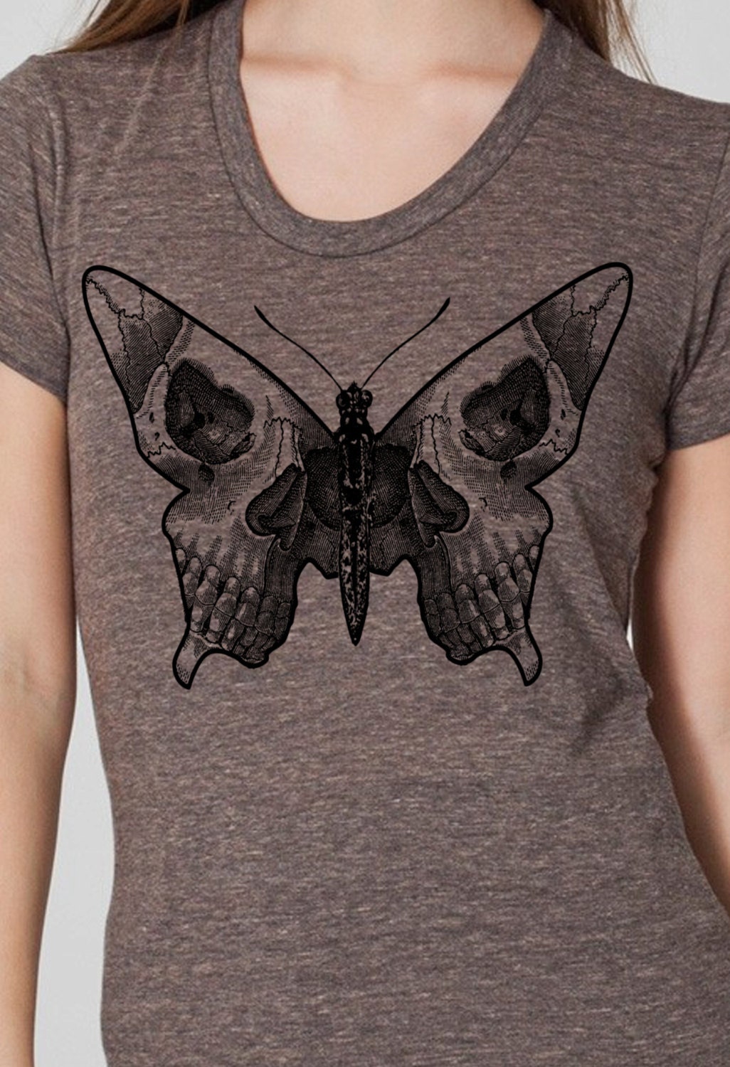 Womens butterfly skull shirt American Apparel tri blend | Etsy
