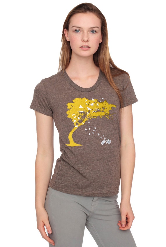 Tree, Birds & Bicycle Women’s Scoop Neck T-Shirt: Nature Print
