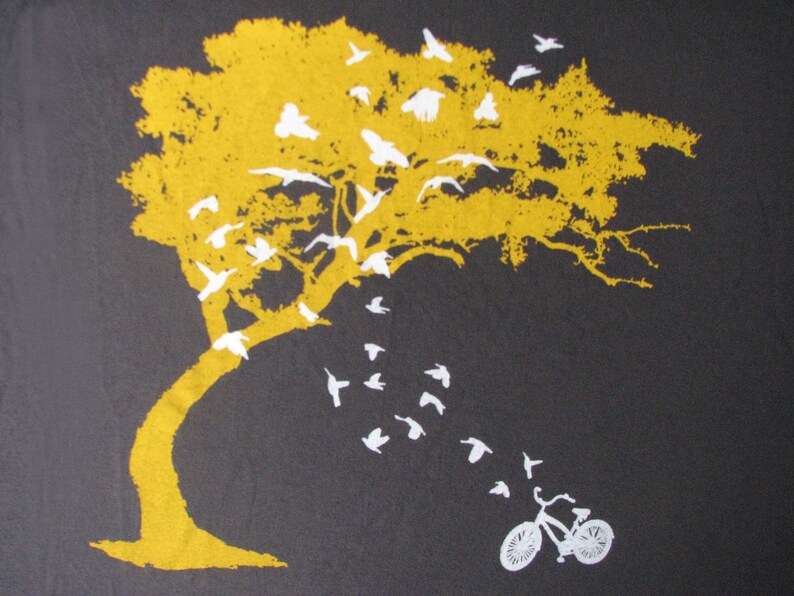 womens birds bicycle and tree american apparel asphalt gray t shirt available in S, M, L and XL Worldwide shipping image 3