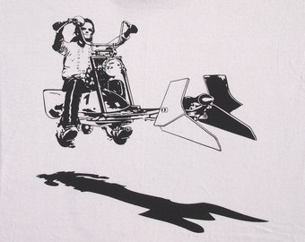 Mens Star Wars easy rider speeder bike on mens t shirt- american apparel silver, available in S,M, L ,XL, XXL- WorldWide shipping