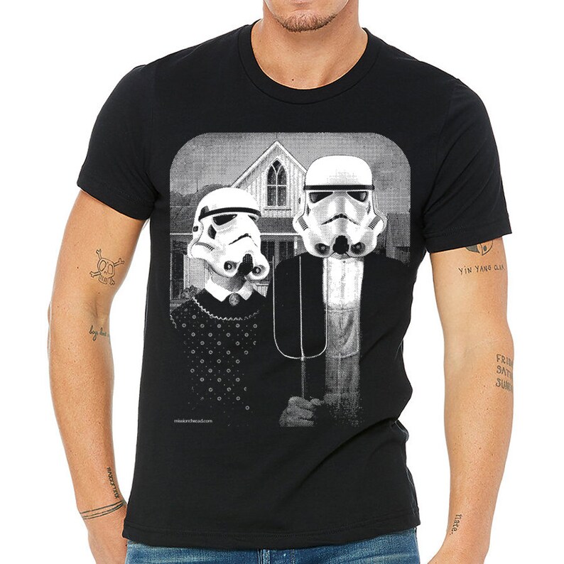 star wars American Gothic parody on mens t shirt american apparel black, available in S,M, L ,XL, 2XL, worldwide shipping image 2
